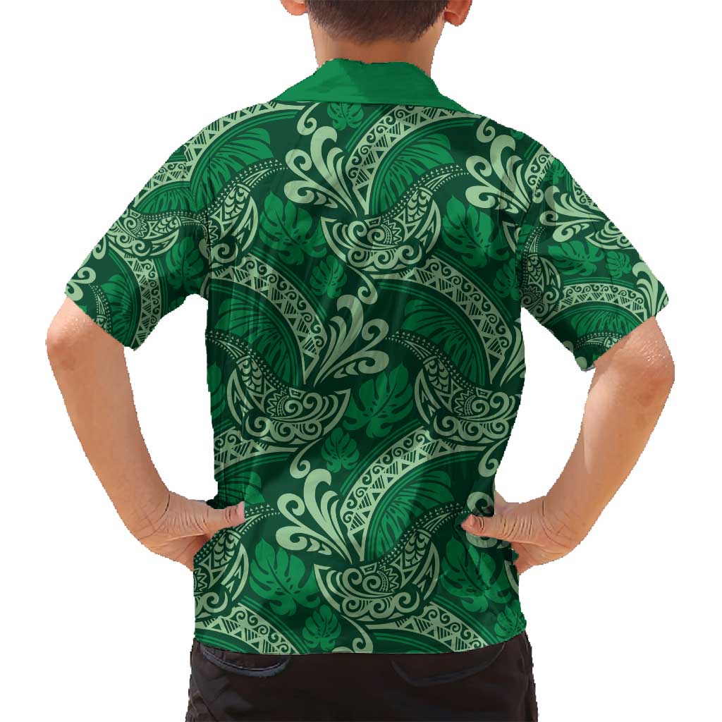 Forest Green Monstera Family Matching Tank Maxi Dress and Hawaiian Shirt Polynesian Tribal Pattern LT01 - Polynesian Pride