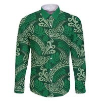 Forest Green Monstera Family Matching Tank Maxi Dress and Hawaiian Shirt Polynesian Tribal Pattern LT01 Dad's Shirt - Long Sleeve Green - Polynesian Pride