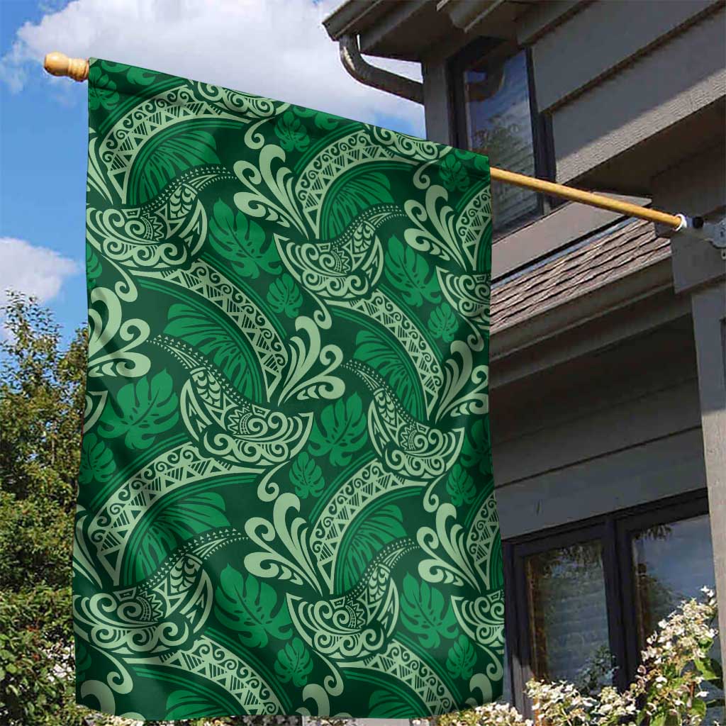 Forest Green Monstera Garden Flag Polynesian Tribal Pattern LT01 - Polynesian Pride