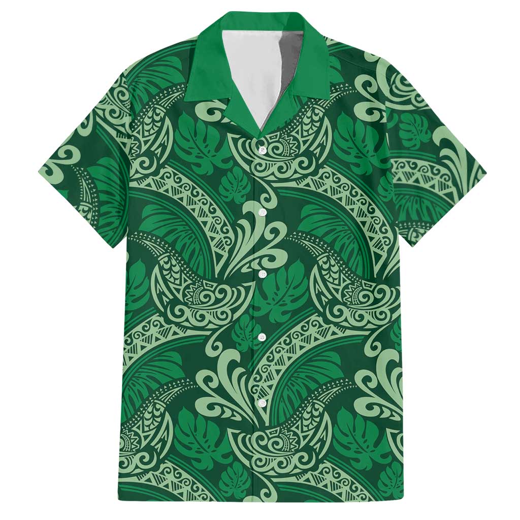 Forest Green Monstera Hawaiian Shirt Polynesian Tribal Pattern LT01 Green - Polynesian Pride