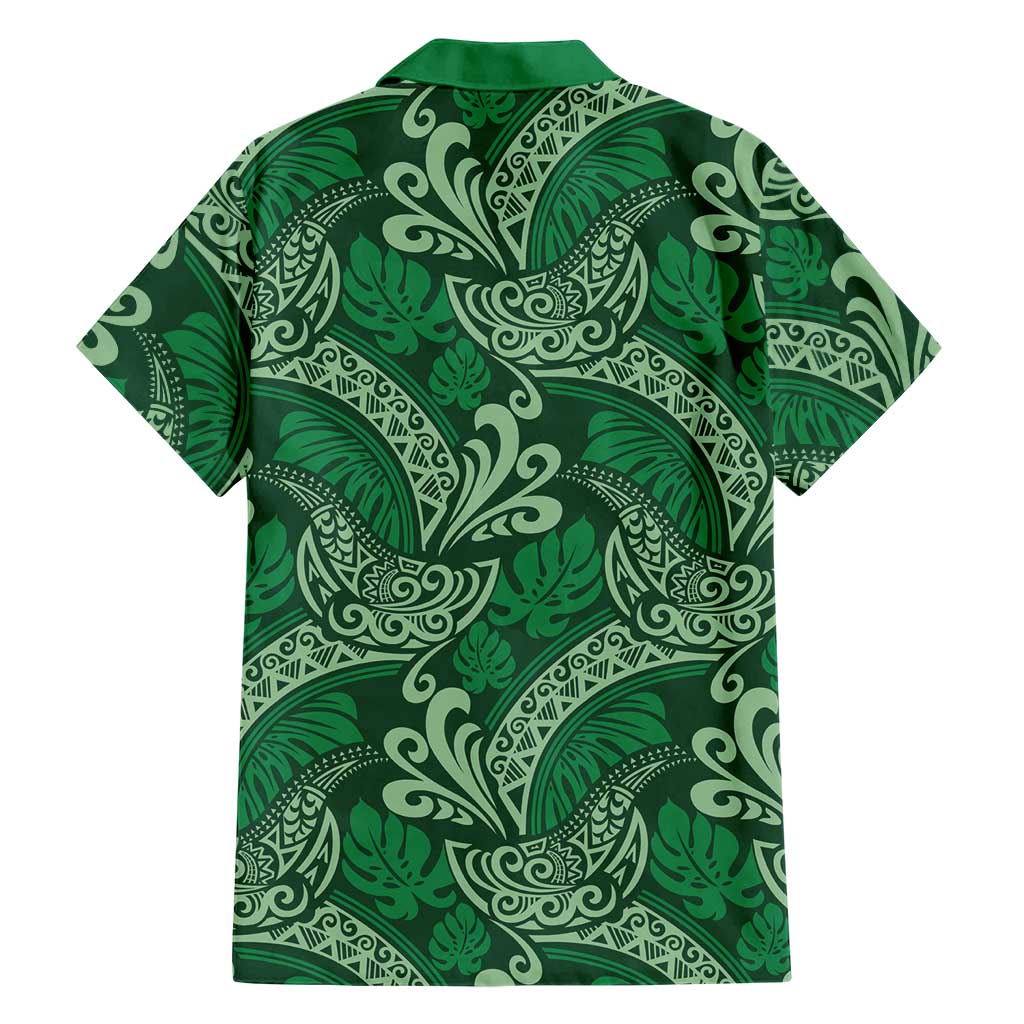 Forest Green Monstera Hawaiian Shirt Polynesian Tribal Pattern LT01 - Polynesian Pride