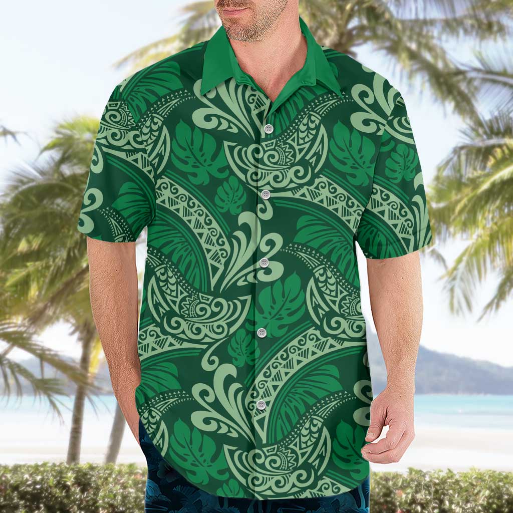 Forest Green Monstera Hawaiian Shirt Polynesian Tribal Pattern LT01 - Polynesian Pride