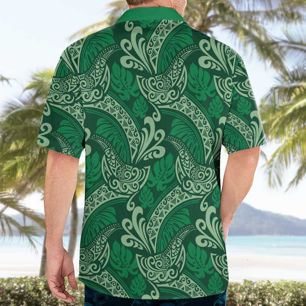 Forest Green Monstera Hawaiian Shirt Polynesian Tribal Pattern LT01 - Polynesian Pride