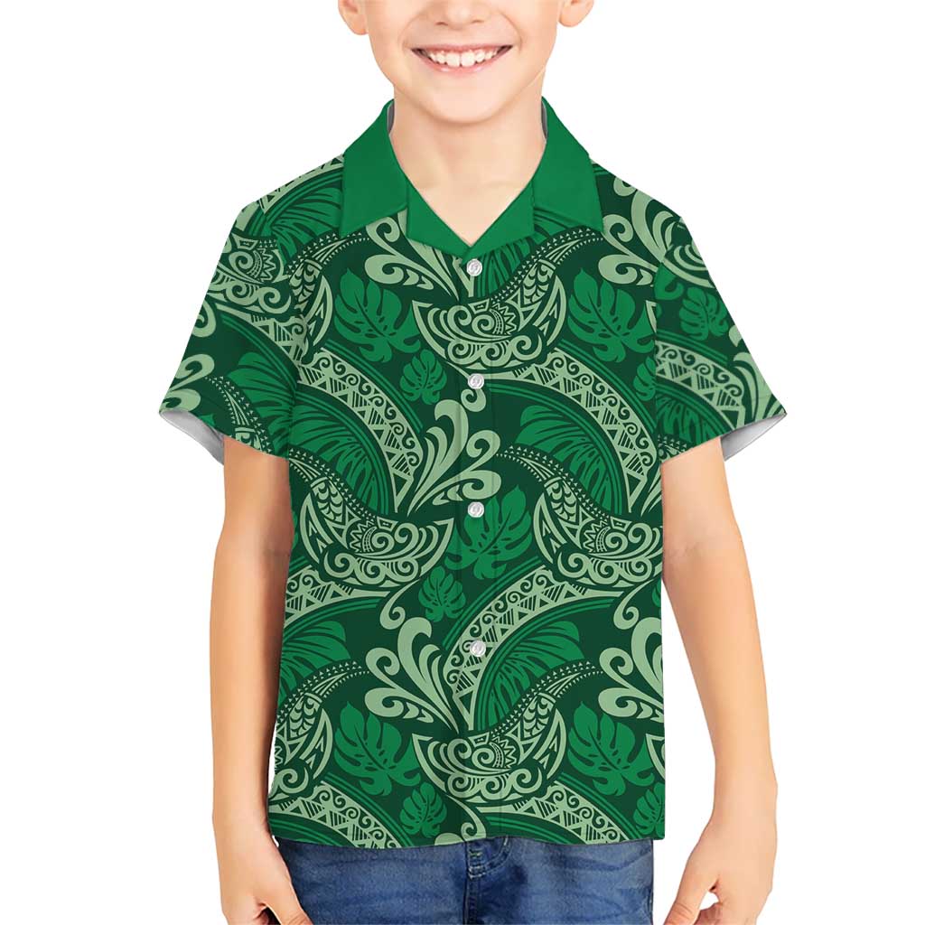 Forest Green Monstera Hawaiian Shirt Polynesian Tribal Pattern LT01 - Polynesian Pride