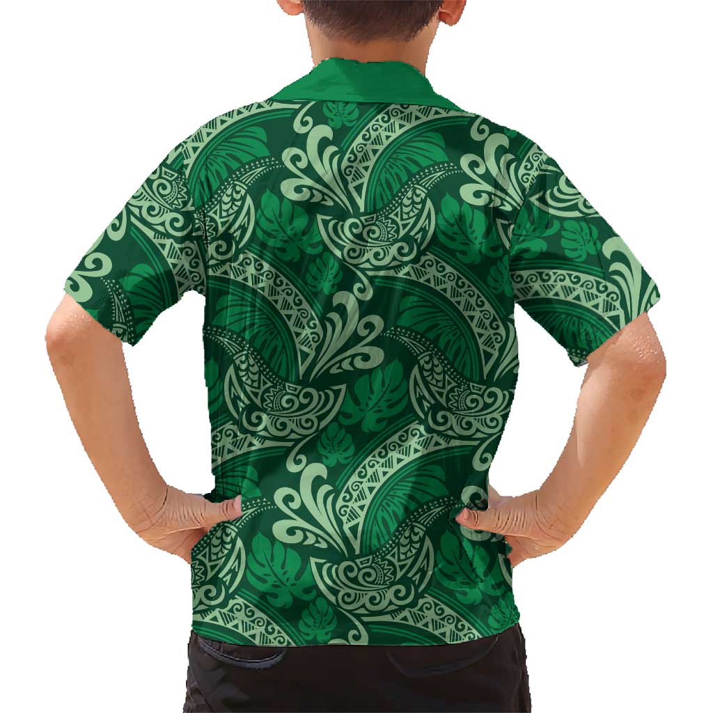 Forest Green Monstera Hawaiian Shirt Polynesian Tribal Pattern LT01 - Polynesian Pride