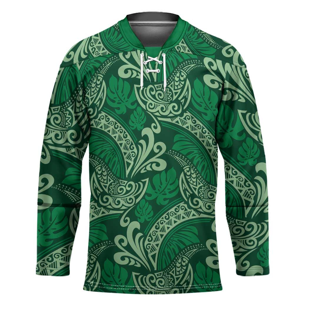 Forest Green Monstera Hockey Jersey Polynesian Tribal Pattern LT01 Unisex Green - Polynesian Pride