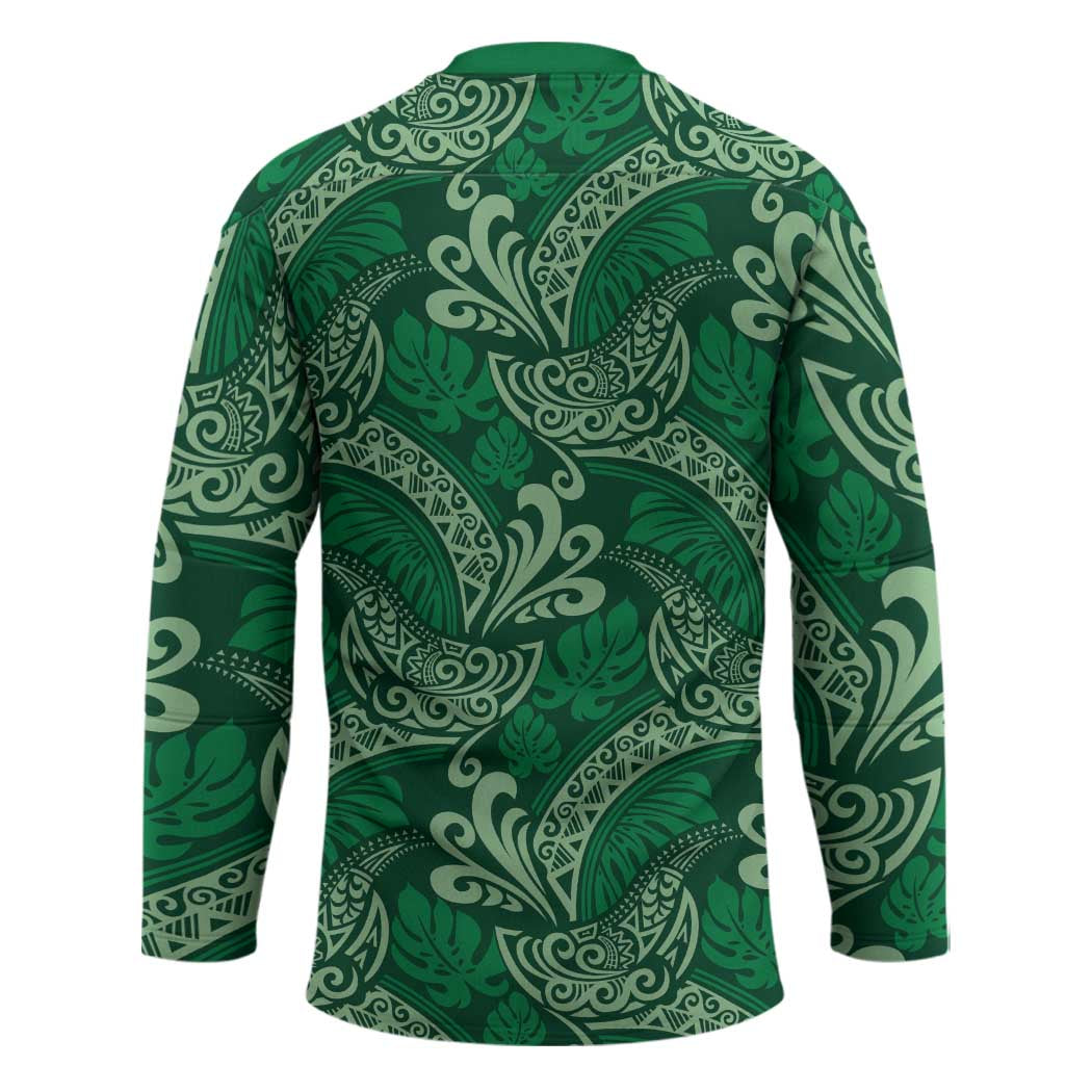 Forest Green Monstera Hockey Jersey Polynesian Tribal Pattern LT01 - Polynesian Pride
