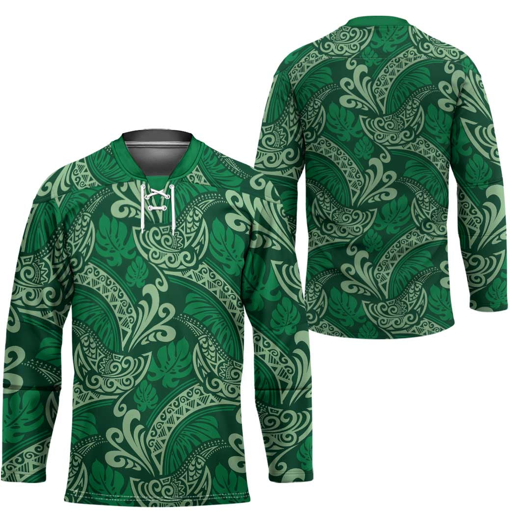 Forest Green Monstera Hockey Jersey Polynesian Tribal Pattern LT01 - Polynesian Pride