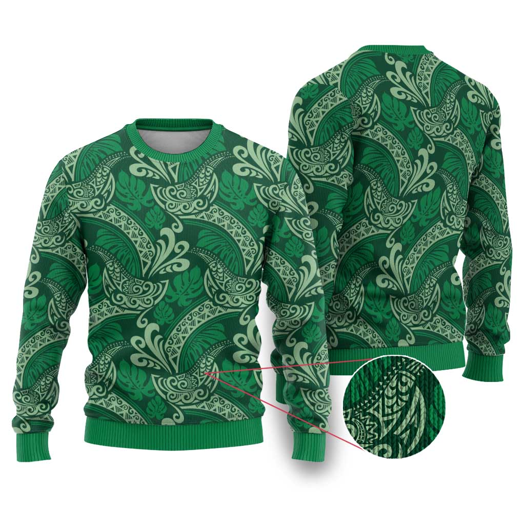 Forest Green Monstera Ugly Christmas Sweater Polynesian Tribal Pattern LT01 Green - Polynesian Pride