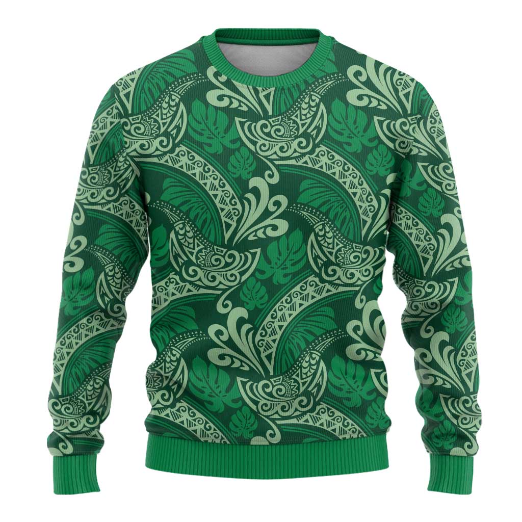 Forest Green Monstera Ugly Christmas Sweater Polynesian Tribal Pattern LT01 - Polynesian Pride