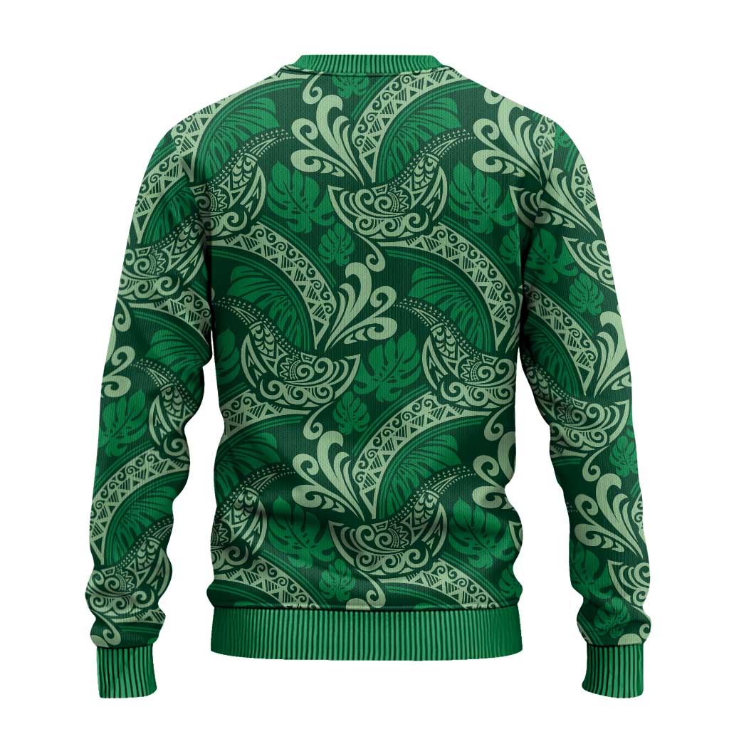 Forest Green Monstera Ugly Christmas Sweater Polynesian Tribal Pattern LT01 - Polynesian Pride
