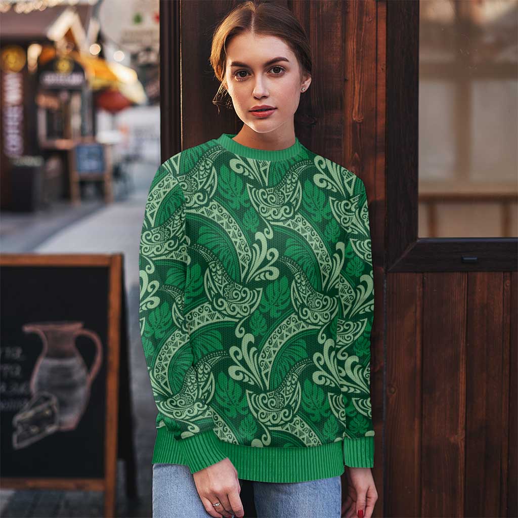 Forest Green Monstera Ugly Christmas Sweater Polynesian Tribal Pattern LT01 - Polynesian Pride