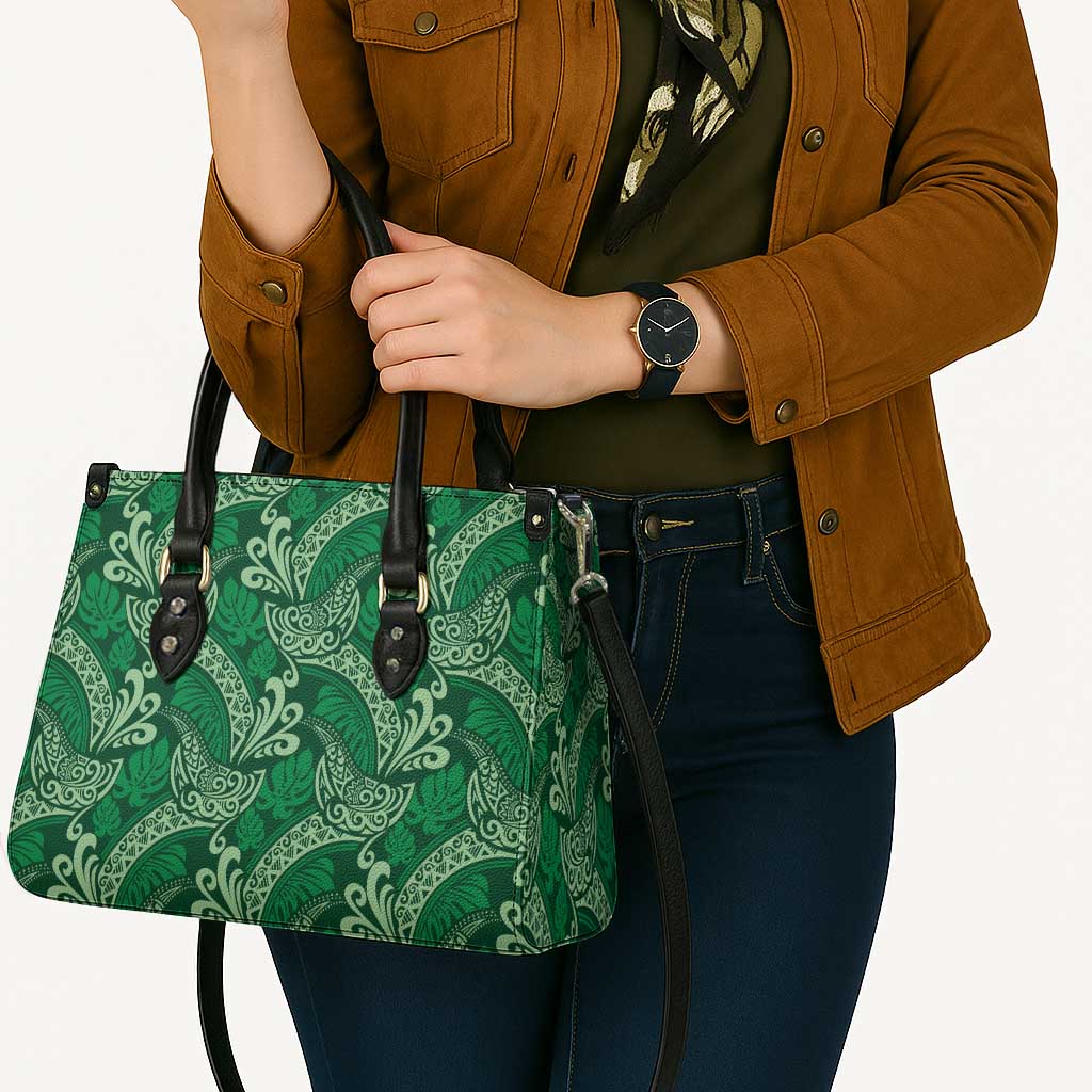 Forest Green Monstera Leather Bag Polynesian Tribal Pattern LT01 - Polynesian Pride