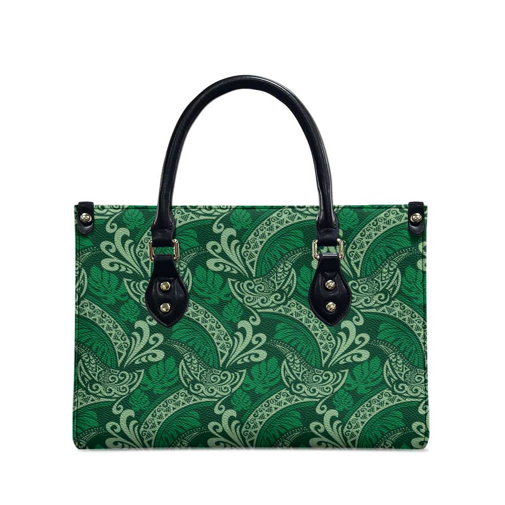 Forest Green Monstera Leather Bag Polynesian Tribal Pattern LT01 - Polynesian Pride