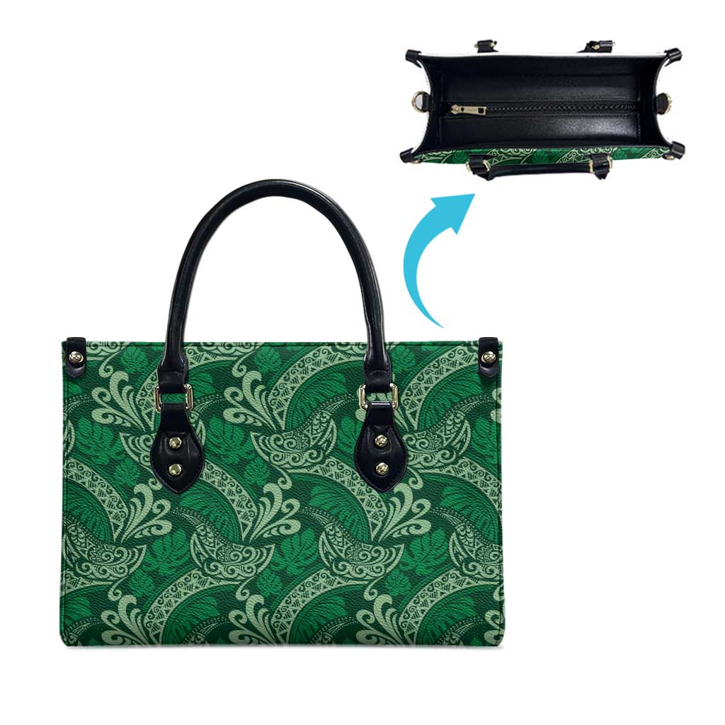 Forest Green Monstera Leather Bag Polynesian Tribal Pattern LT01 - Polynesian Pride