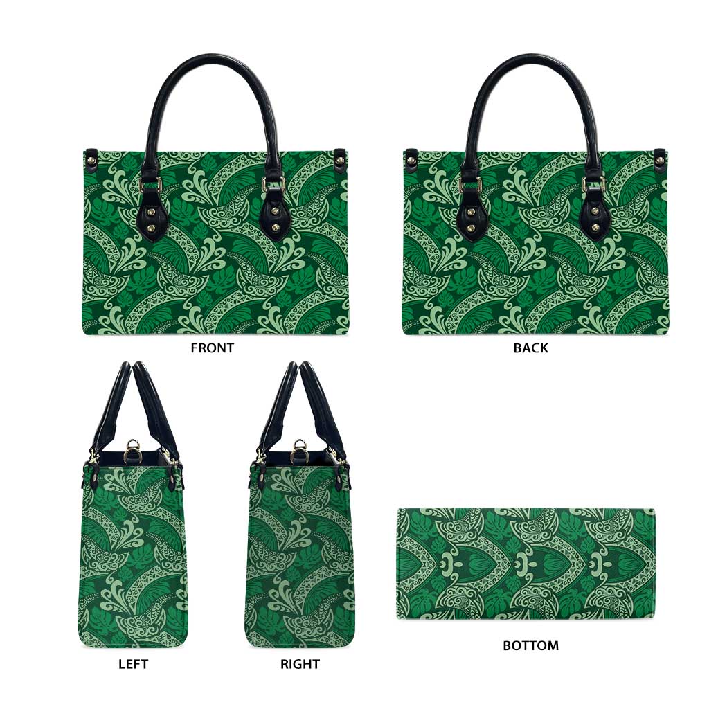 Forest Green Monstera Leather Bag Polynesian Tribal Pattern LT01 - Polynesian Pride