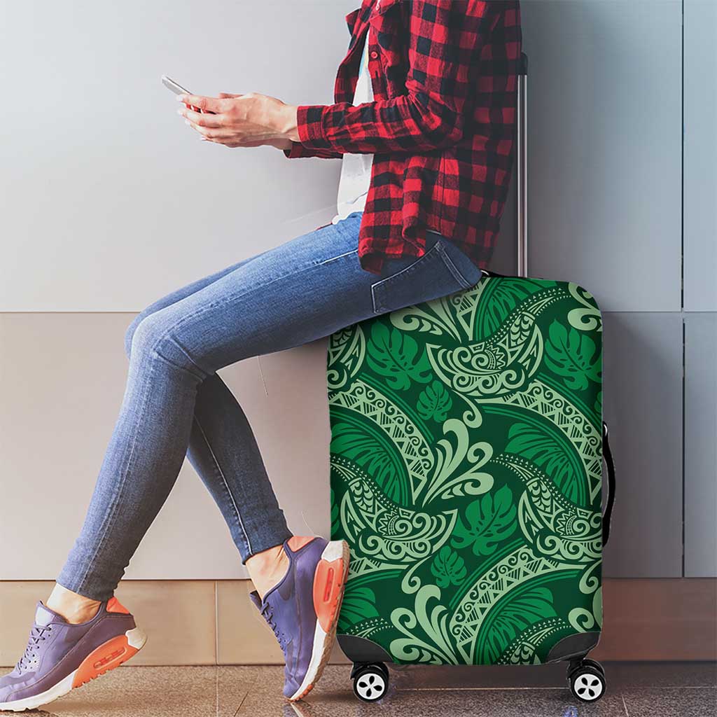 Forest Green Monstera Luggage Cover Polynesian Tribal Pattern LT01 - Polynesian Pride
