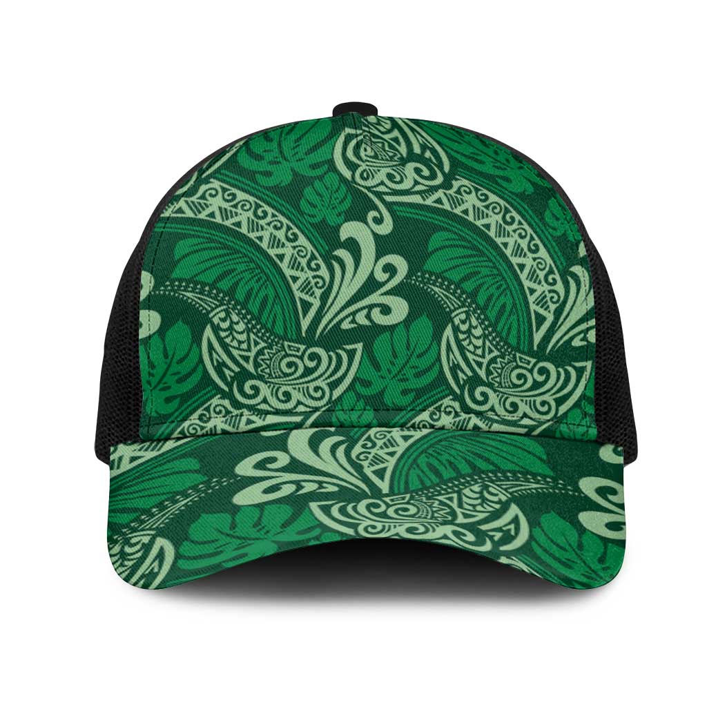 Forest Green Monstera Mesh Trucker Cap Polynesian Tribal Pattern LT01 One Size Black Green - Polynesian Pride