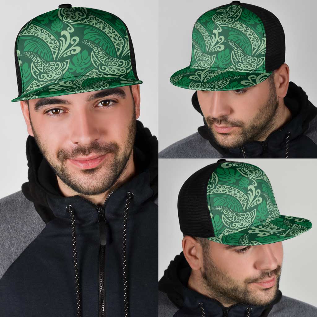 Forest Green Monstera Mesh Trucker Cap Polynesian Tribal Pattern LT01 - Polynesian Pride