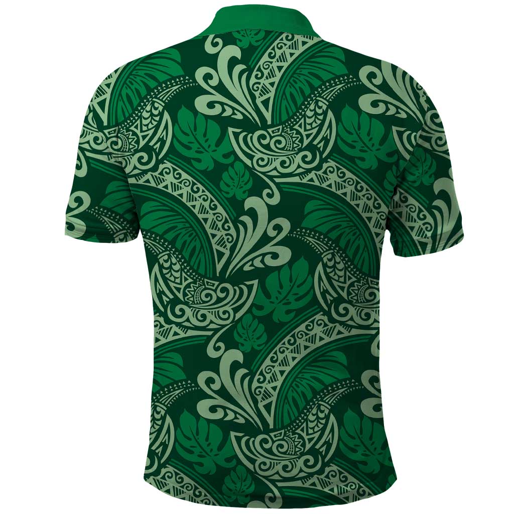 Forest Green Monstera Polo Shirt Polynesian Tribal Pattern LT01 - Polynesian Pride