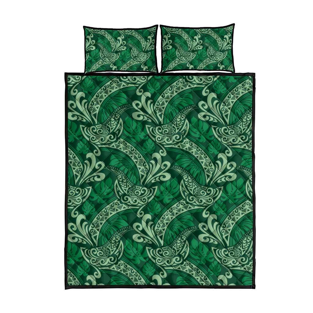 Forest Green Monstera Quilt Bed Set Polynesian Tribal Pattern LT01 - Polynesian Pride