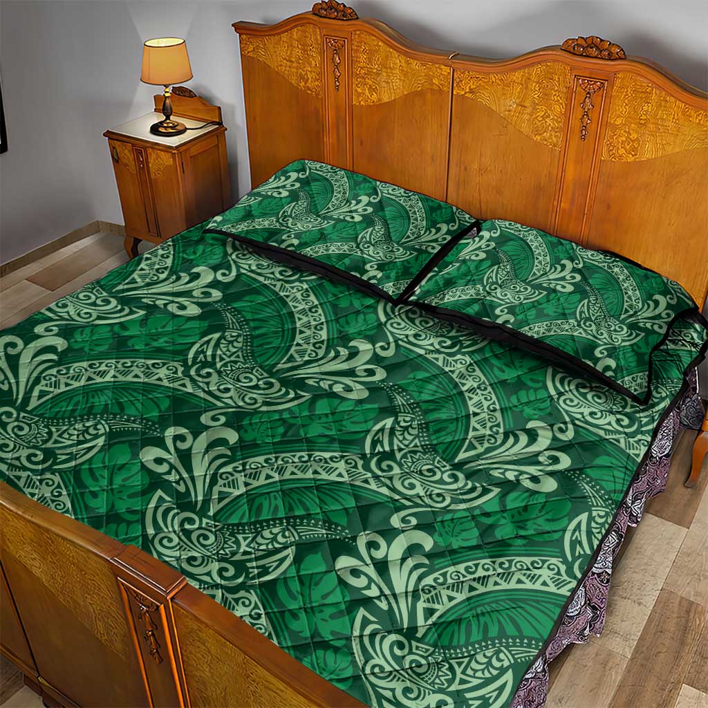 Forest Green Monstera Quilt Bed Set Polynesian Tribal Pattern LT01 - Polynesian Pride