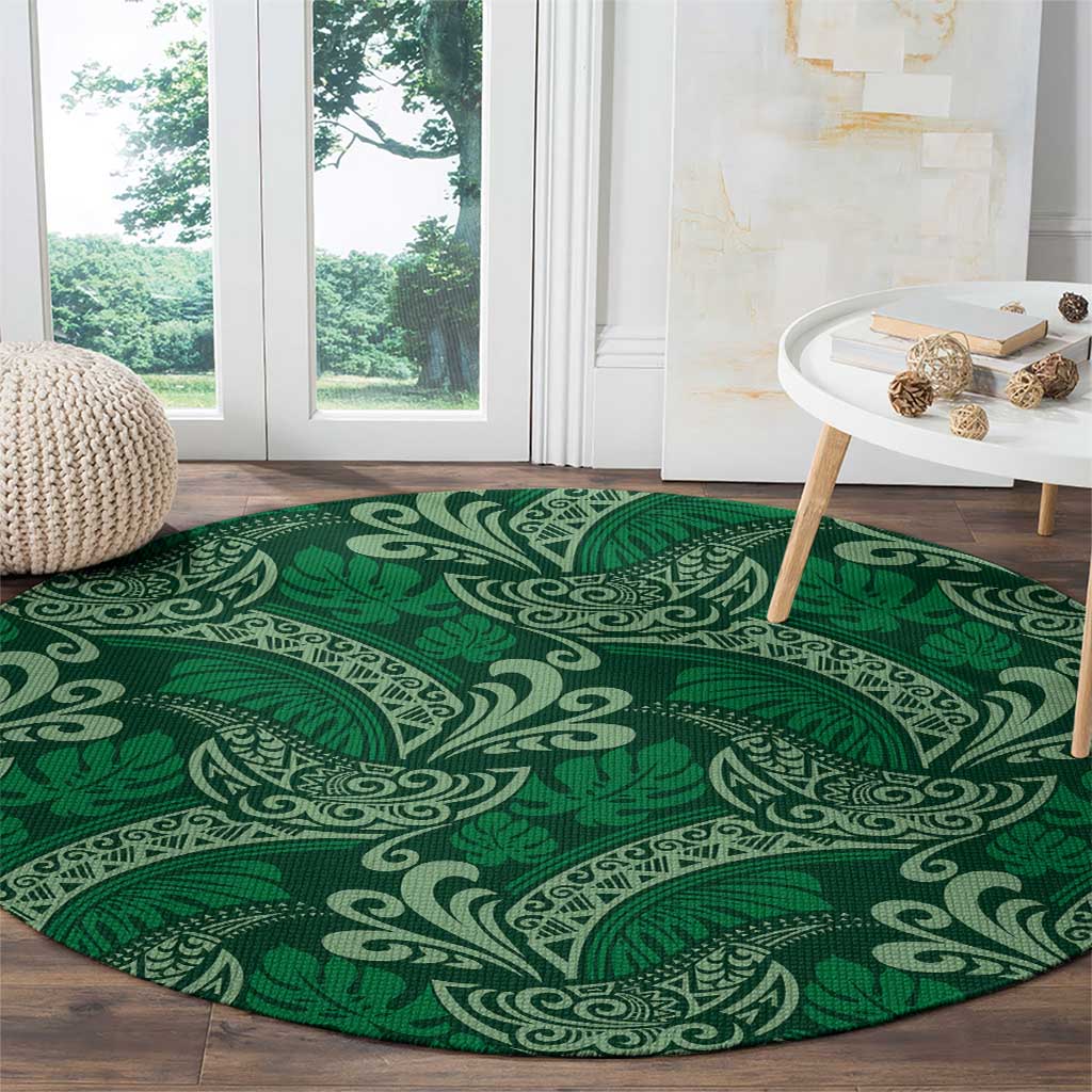 Forest Green Monstera Round Carpet Polynesian Tribal Pattern LT01 - Polynesian Pride