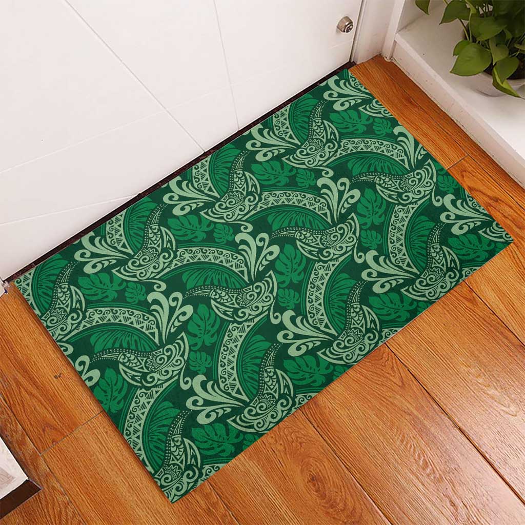 Forest Green Monstera Rubber Doormat Polynesian Tribal Pattern LT01 - Polynesian Pride