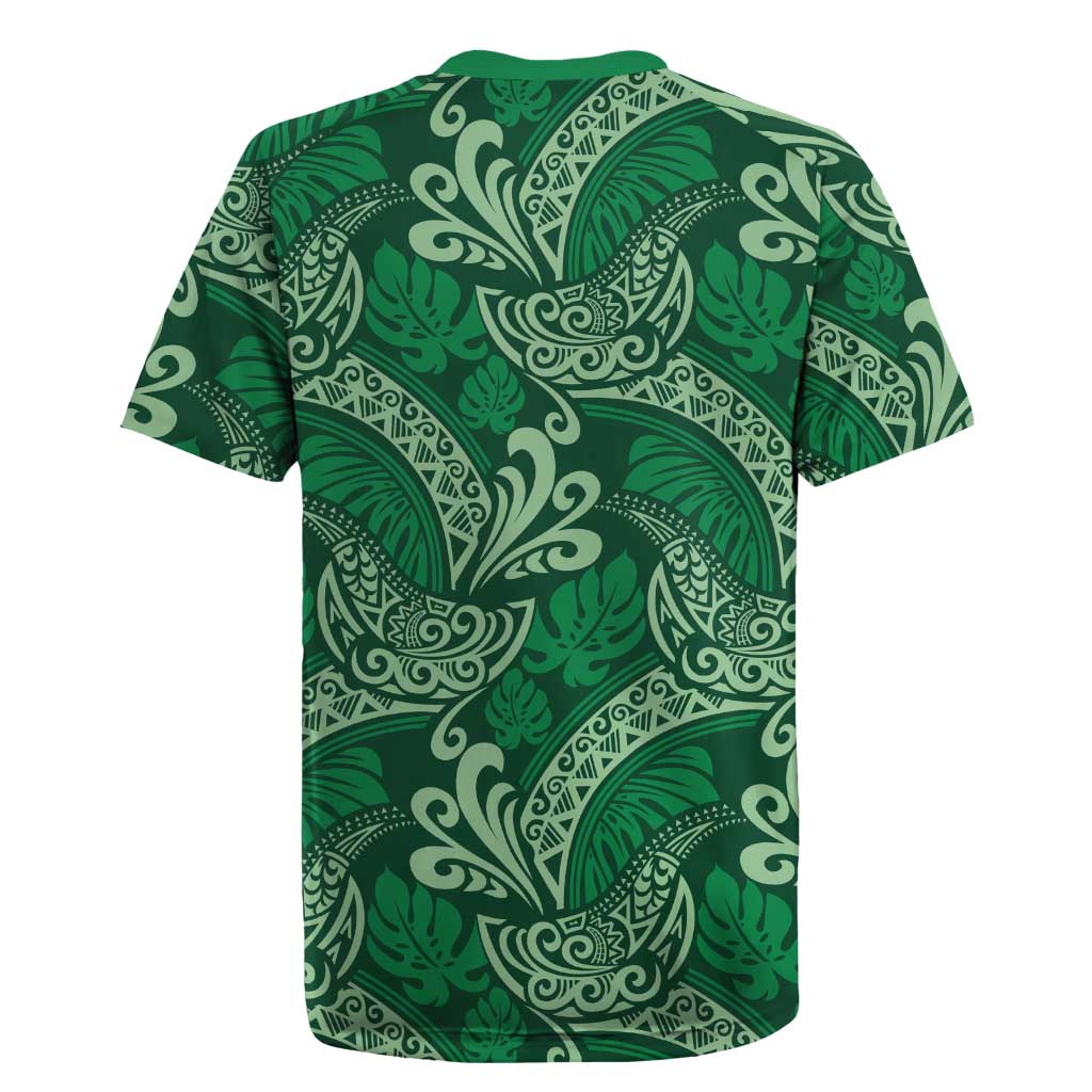 Forest Green Monstera Rugby Jersey Polynesian Tribal Pattern LT01 - Polynesian Pride