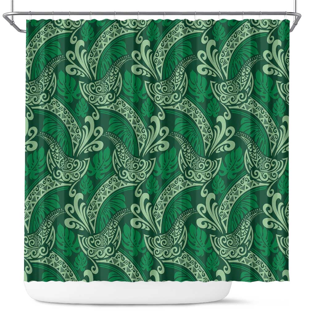Forest Green Monstera Shower Curtain Polynesian Tribal Pattern LT01 Green - Polynesian Pride