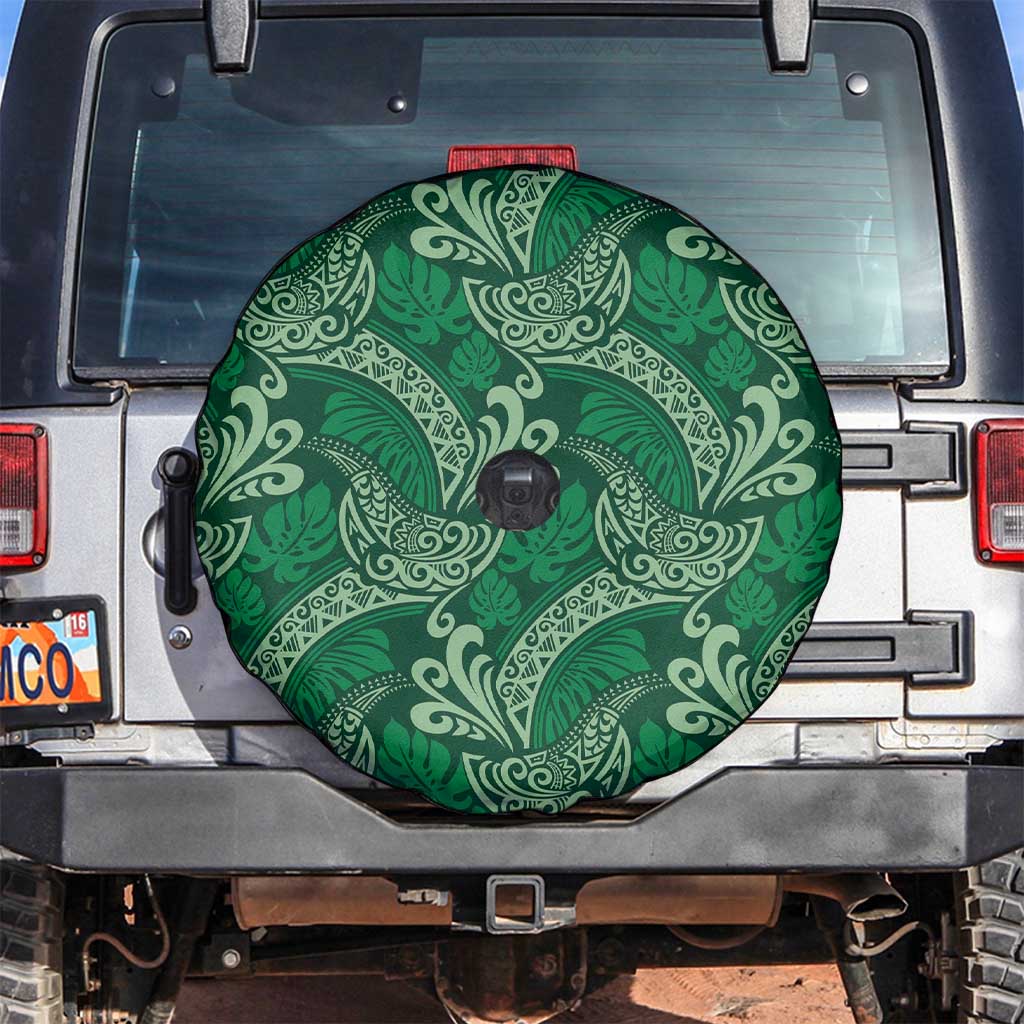 Forest Green Monstera Spare Tire Cover Polynesian Tribal Pattern LT01 Green - Polynesian Pride