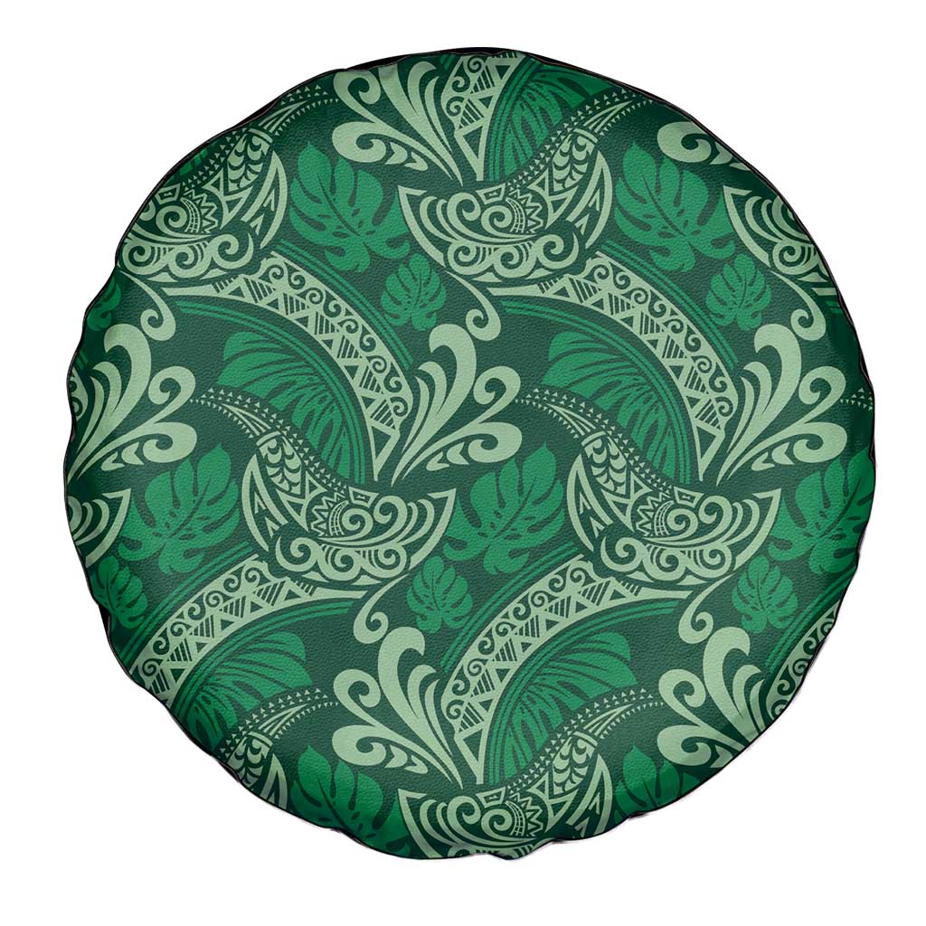 Forest Green Monstera Spare Tire Cover Polynesian Tribal Pattern LT01 - Polynesian Pride