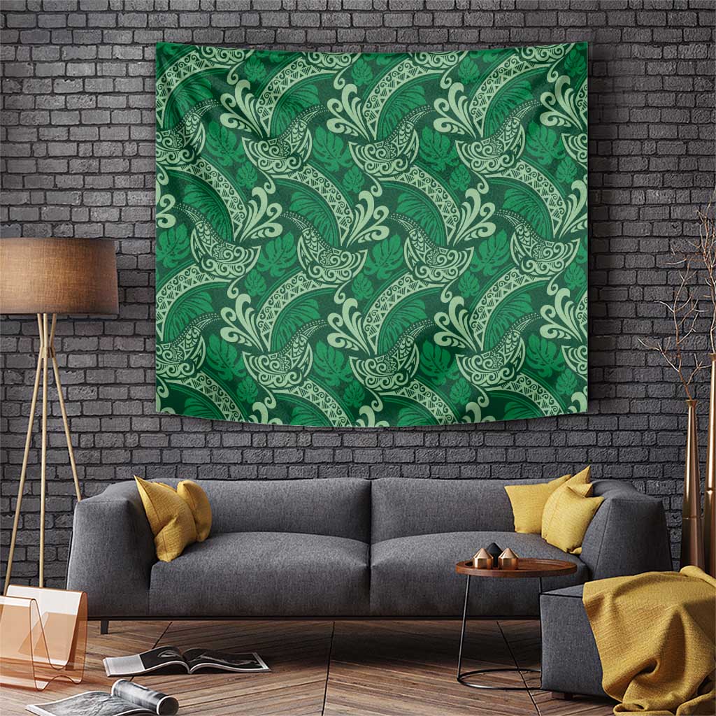 Forest Green Monstera Tapestry Polynesian Tribal Pattern LT01 Green - Polynesian Pride
