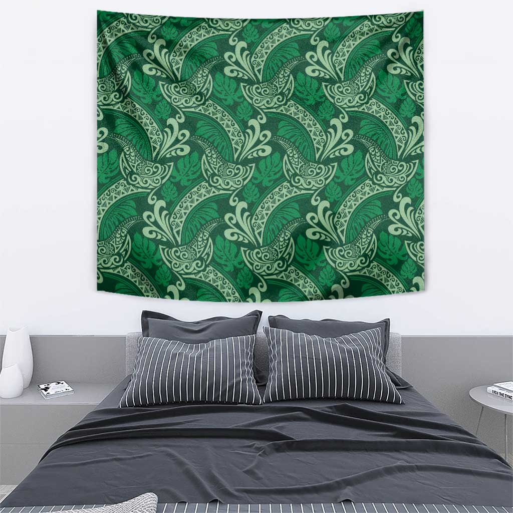 Forest Green Monstera Tapestry Polynesian Tribal Pattern LT01 - Polynesian Pride