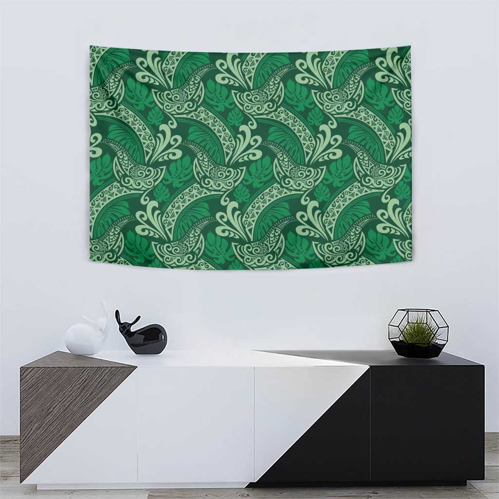 Forest Green Monstera Tapestry Polynesian Tribal Pattern LT01 - Polynesian Pride
