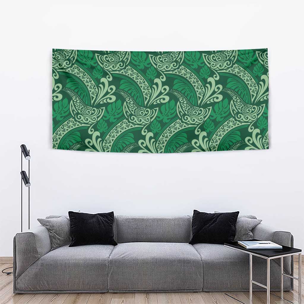 Forest Green Monstera Tapestry Polynesian Tribal Pattern LT01 - Polynesian Pride