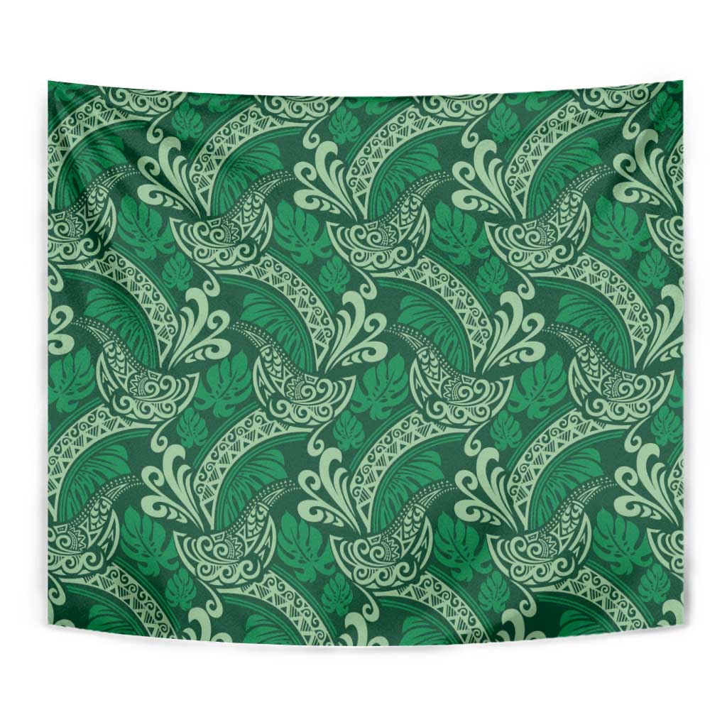 Forest Green Monstera Tapestry Polynesian Tribal Pattern LT01 - Polynesian Pride