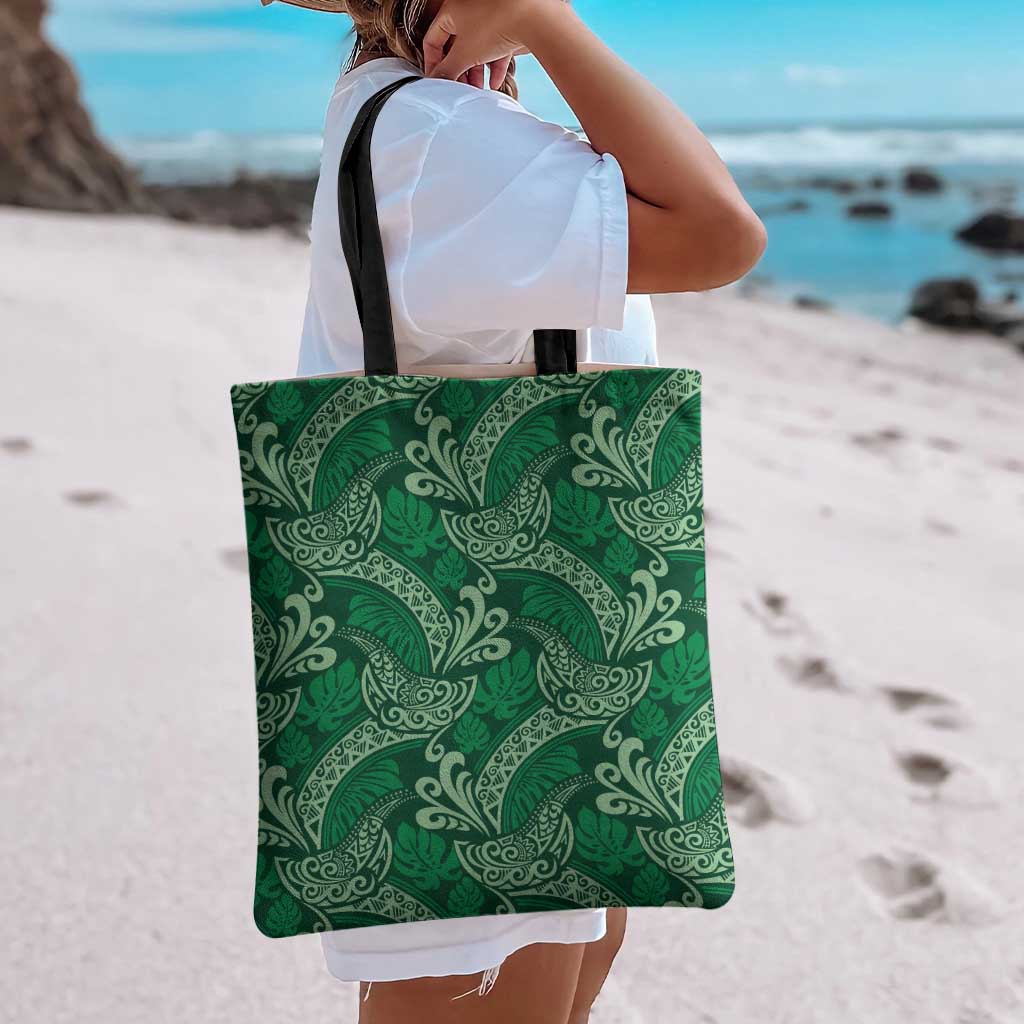 Forest Green Monstera Tote Bag Polynesian Tribal Pattern LT01 - Polynesian Pride
