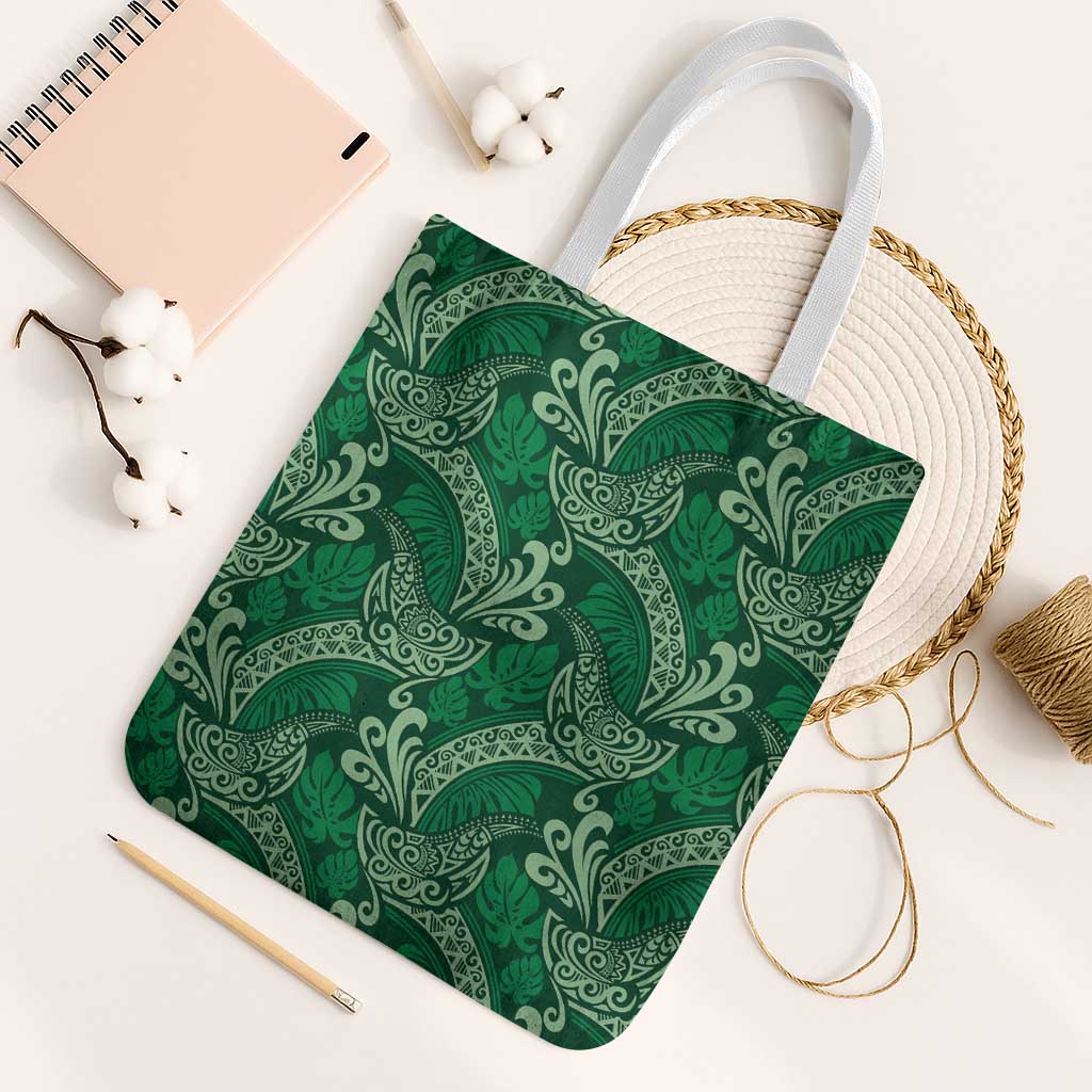 Forest Green Monstera Tote Bag Polynesian Tribal Pattern LT01 White Strap One Size Green - Polynesian Pride