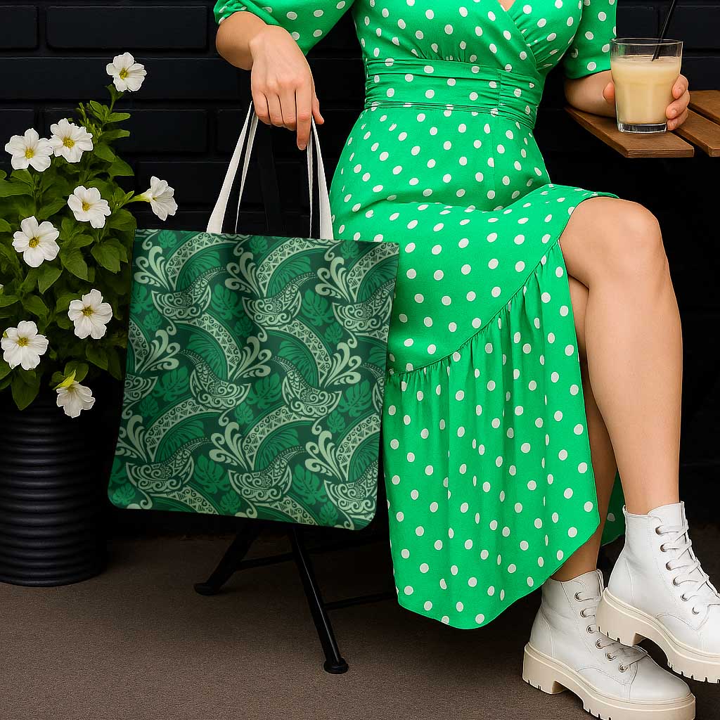 Forest Green Monstera Tote Bag Polynesian Tribal Pattern LT01 - Polynesian Pride