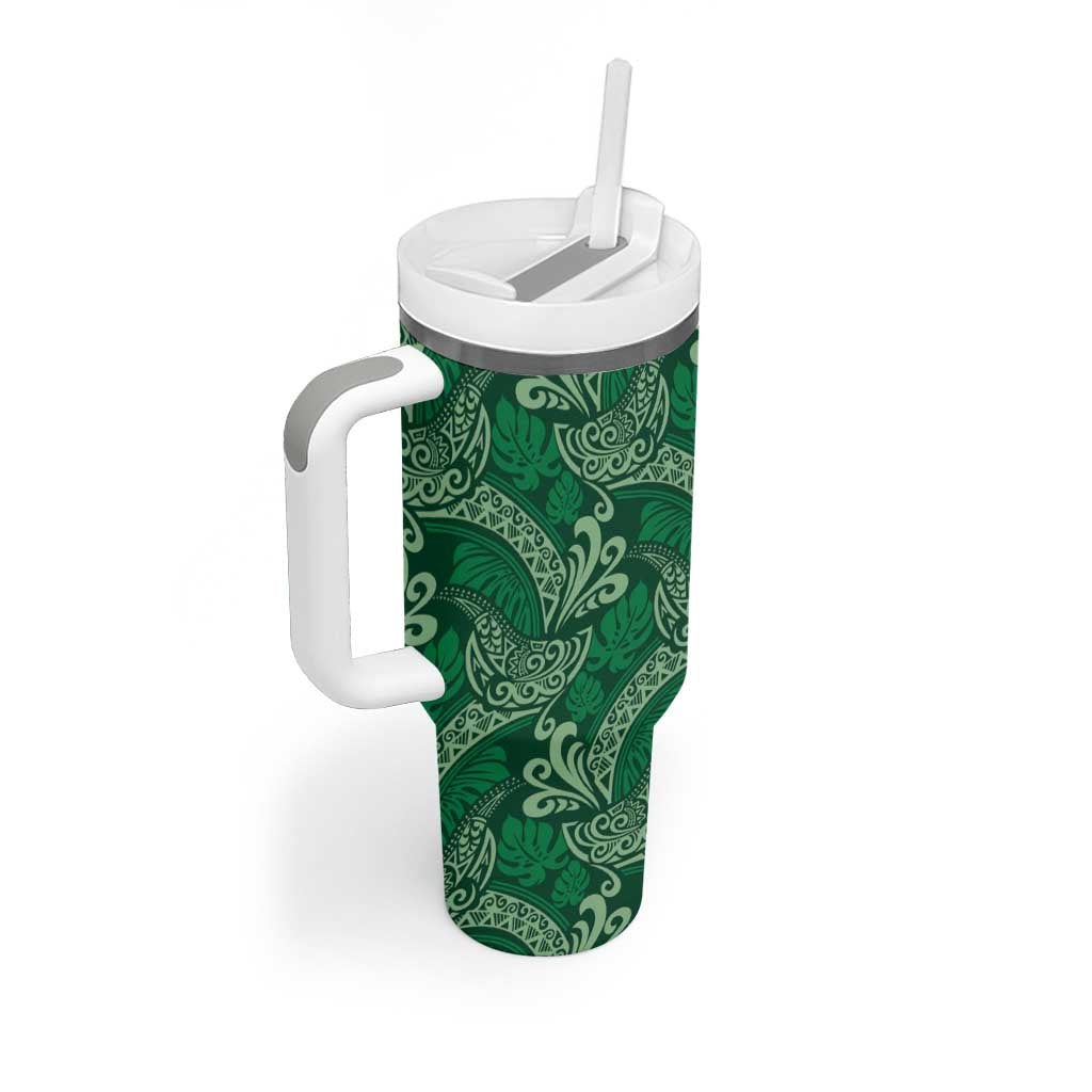 Forest Green Monstera Tumbler With Handle Polynesian Tribal Pattern LT01 - Polynesian Pride
