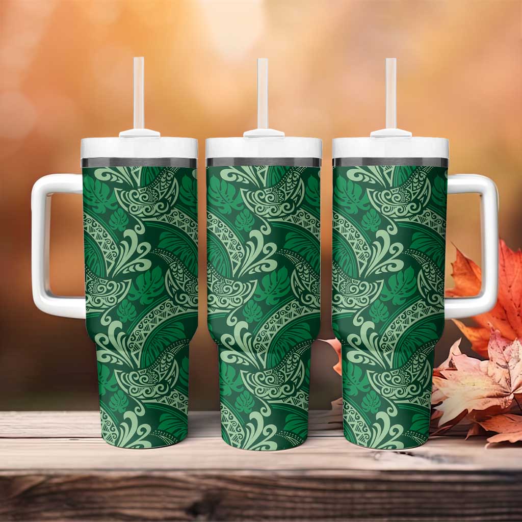 Forest Green Monstera Tumbler With Handle Polynesian Tribal Pattern LT01 - Polynesian Pride