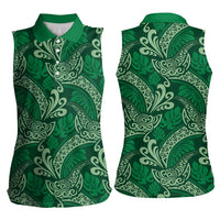 Forest Green Monstera Women Sleeveless Polo Shirt Polynesian Tribal Pattern LT01 - Polynesian Pride