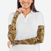 Brown Gold Monstera Arm Sleeves Polynesian Tribal Pattern - Polynesian Pride