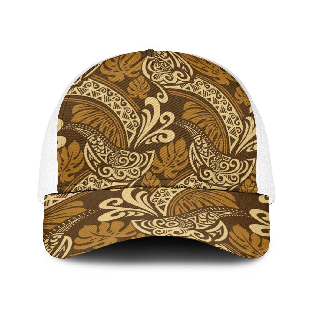 Brown Gold Monstera Baseball Net Cap Polynesian Tribal Pattern LT01 One Size White Gold - Polynesian Pride