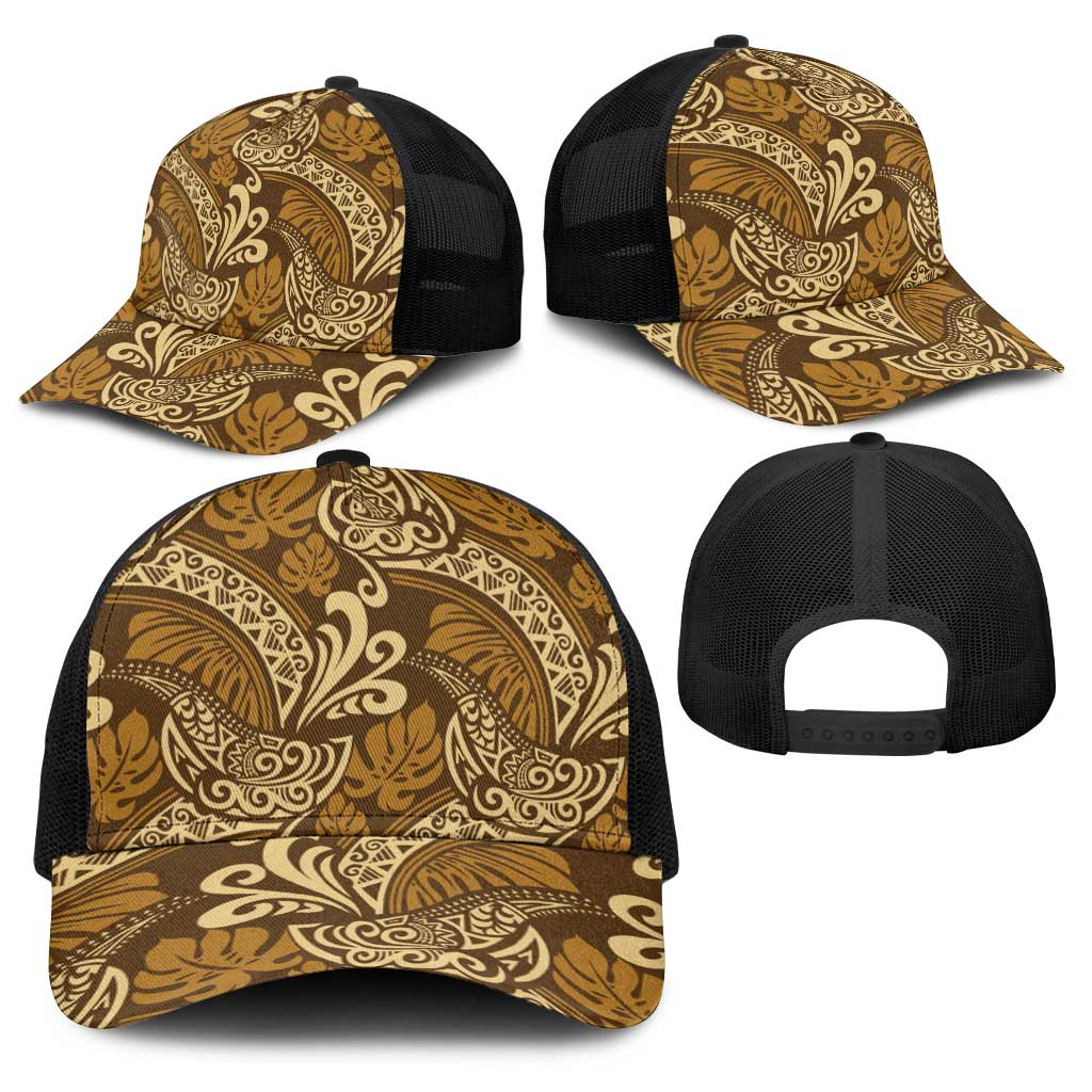 Brown Gold Monstera Baseball Net Cap Polynesian Tribal Pattern LT01 - Polynesian Pride