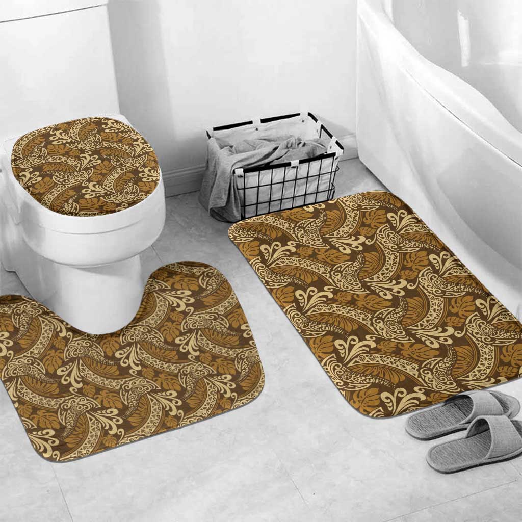 Brown Gold Monstera Bathroom Set Polynesian Tribal Pattern LT01 Mat Set Only (3 pcs) One Size Gold - Polynesian Pride
