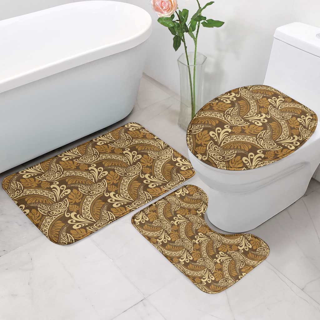 Brown Gold Monstera Bathroom Set Polynesian Tribal Pattern LT01 - Polynesian Pride