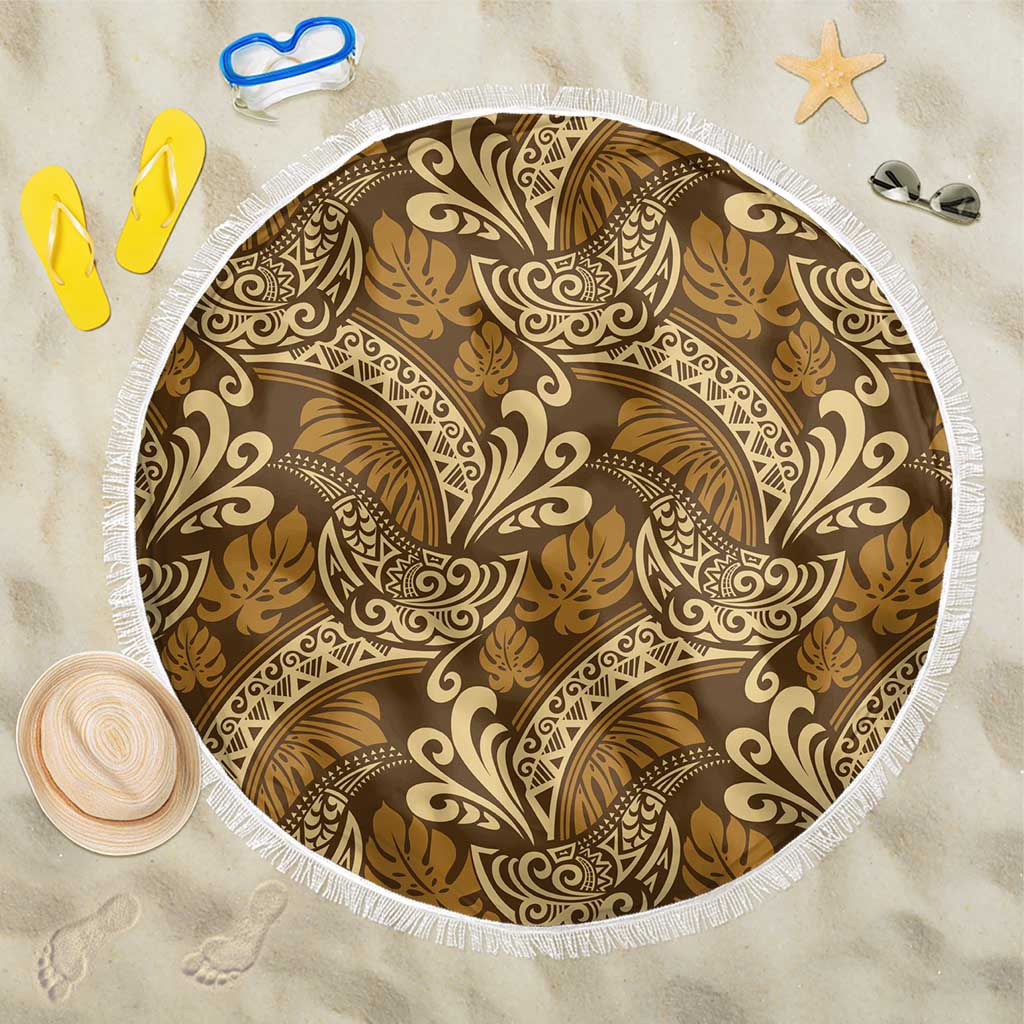 Brown Gold Monstera Beach Blanket Polynesian Tribal Pattern LT01 One Size 150cm Gold - Polynesian Pride