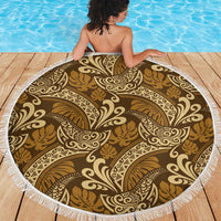 Brown Gold Monstera Beach Blanket Polynesian Tribal Pattern LT01 - Polynesian Pride